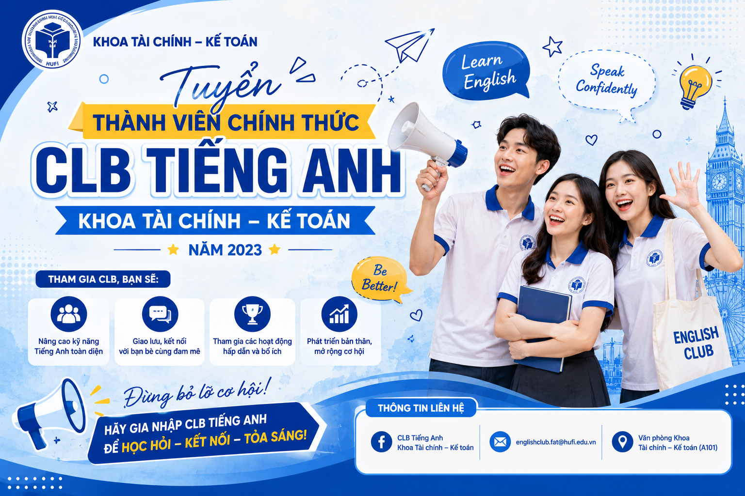 Tuyển thành viên chính thức Câu lạc bộ Tiếng Anh Khoa Tài chính – Kế toán năm 2023